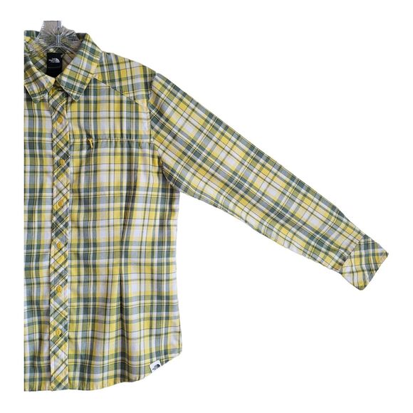 THE NORTH FACE Women's M Shirt Dandelion Yellow Plaid Button Up Zip Pocket 38" - Picture 7 of 12